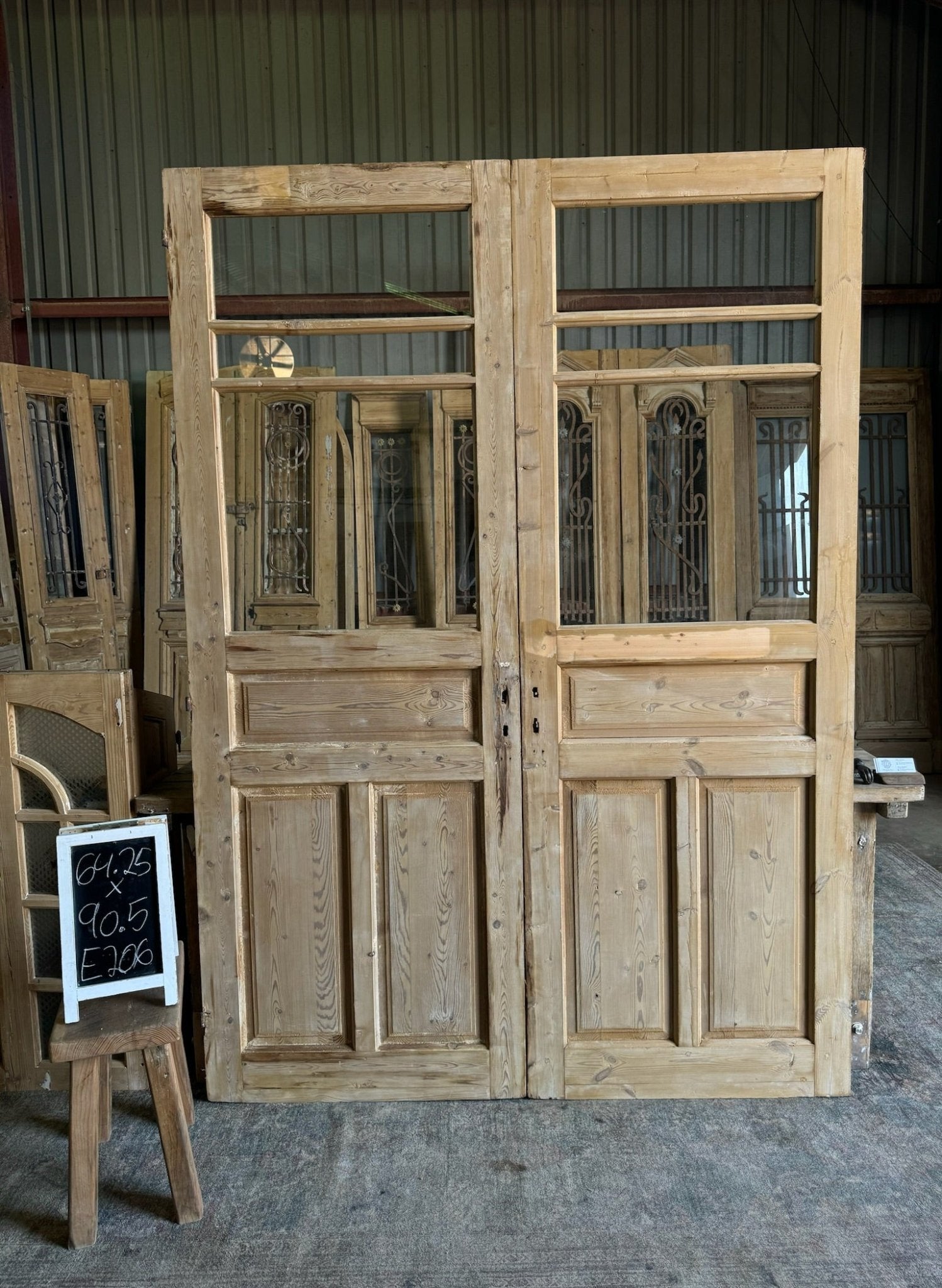 Glass Panel French Antique Doors - 64.25x90.5 E206 - Magnolia Antique Door Co.