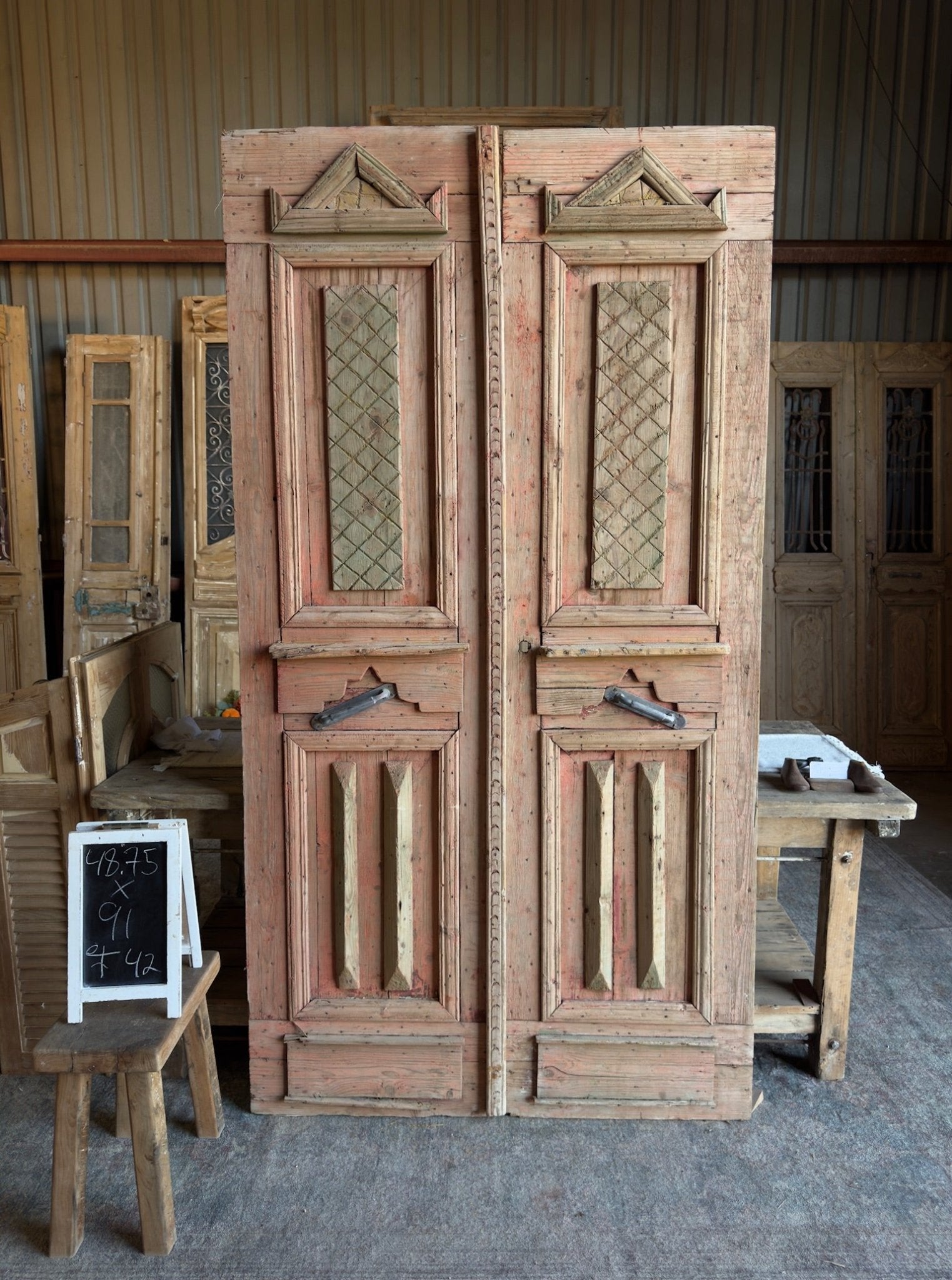 Hand Carved Antique French Doors - 48.75x91 F42 - Magnolia Antique Door Co.