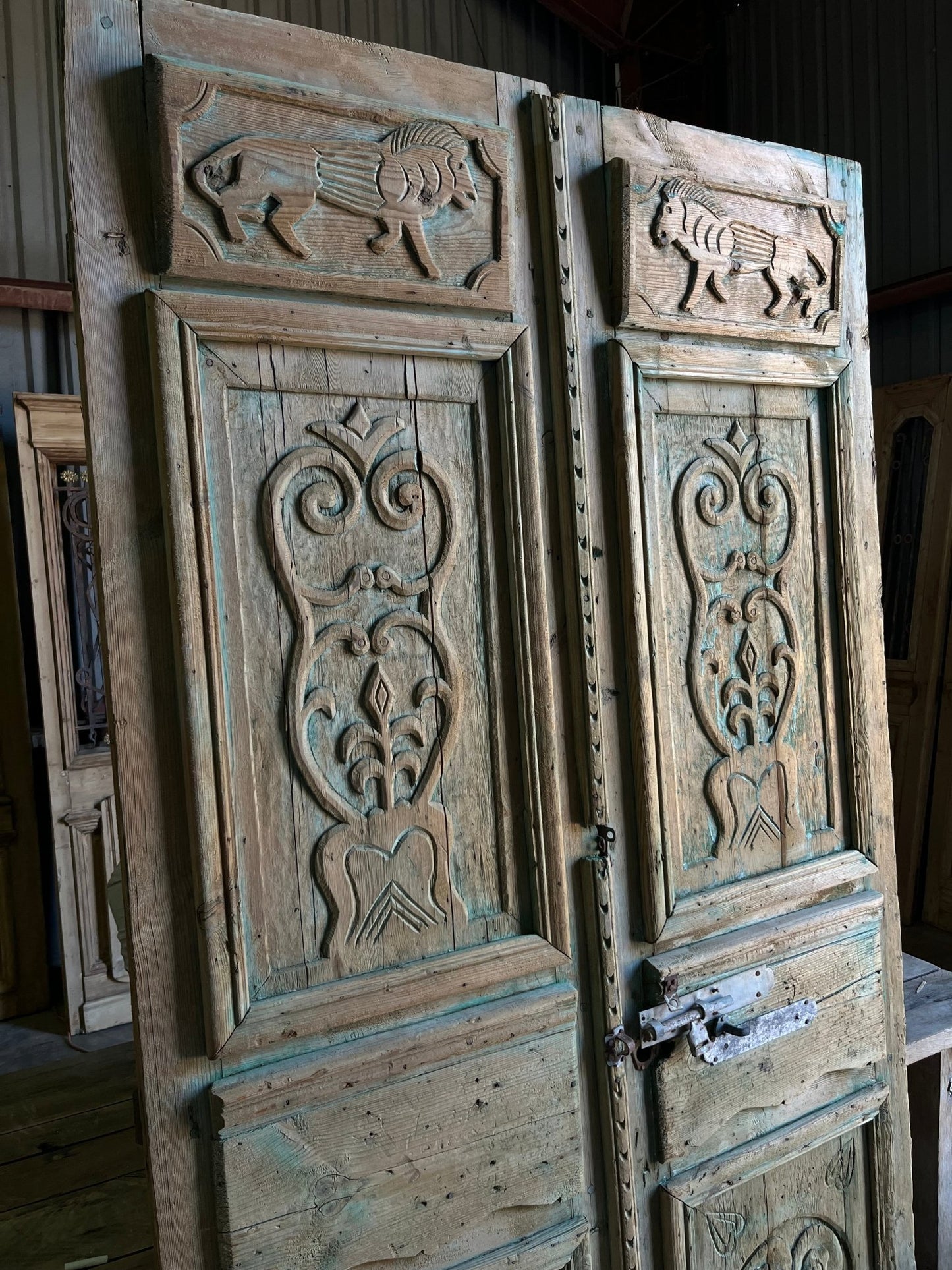 Hand Carved Antique Solid French Doors - 48.25x90.5 E65 - Magnolia Antique Door Co.