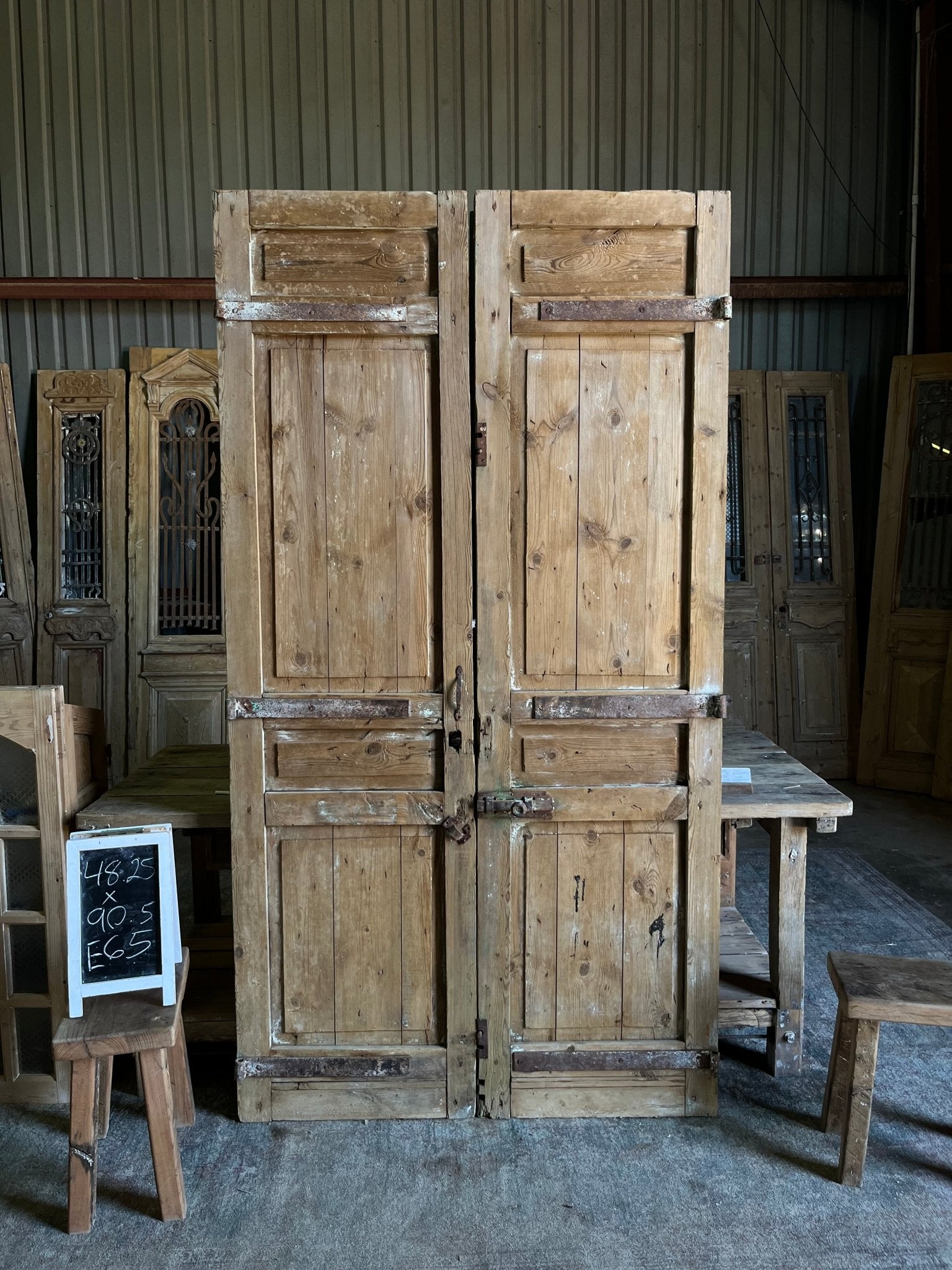 Hand Carved Antique Solid French Doors - 48.25x90.5 E65 - Magnolia Antique Door Co.