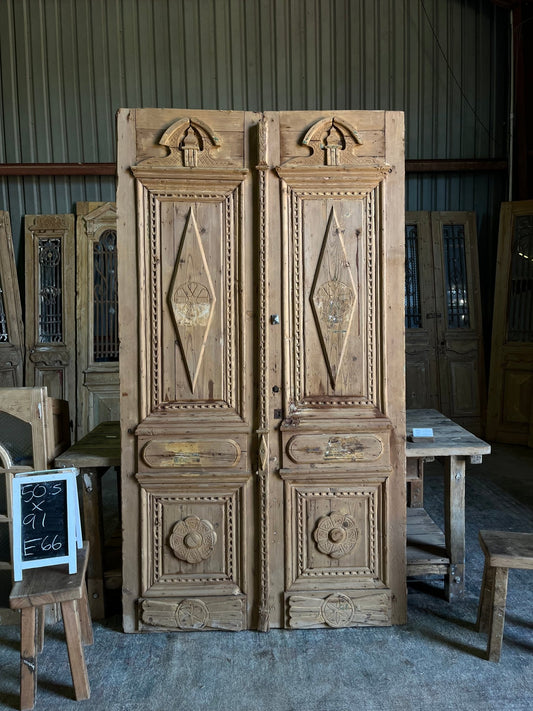 Hand Carved Solid French Doors - 50.5x91 E66 - Magnolia Antique Door Co.