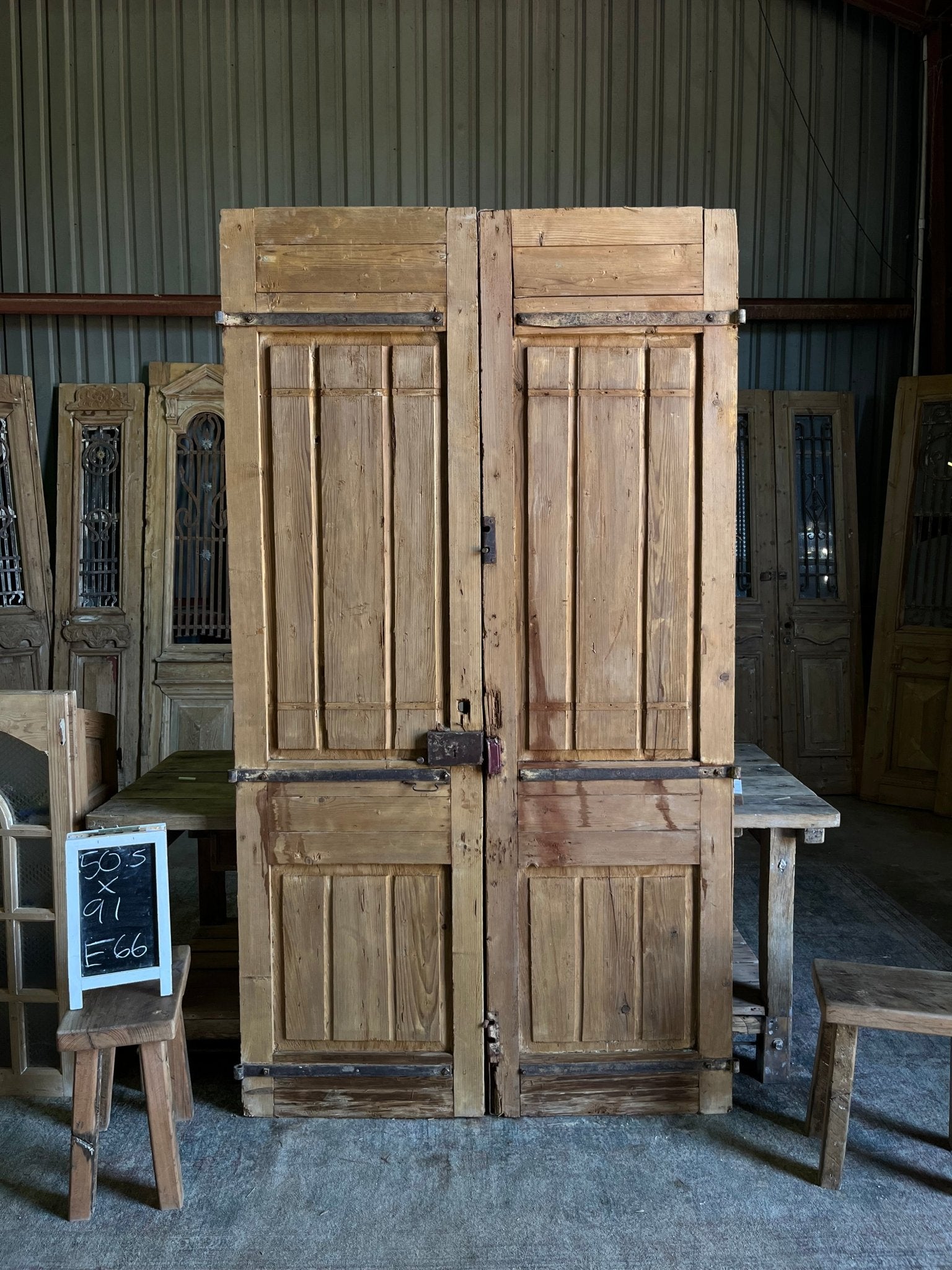 Hand Carved Solid French Doors - 50.5x91 E66 - Magnolia Antique Door Co.