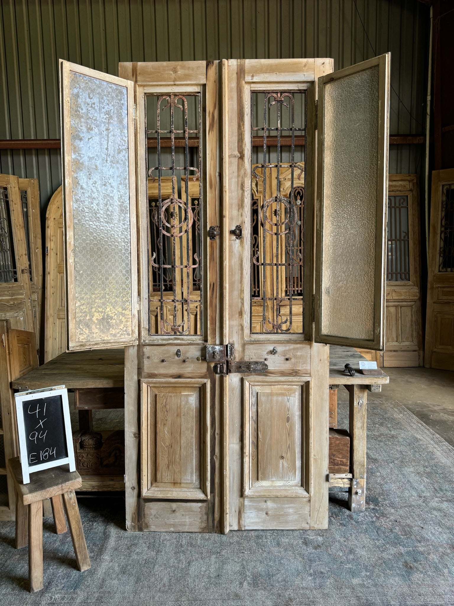 Iron Antique Doors With Pattern Glass - 41x94 E184 - Magnolia Antique Door Co.