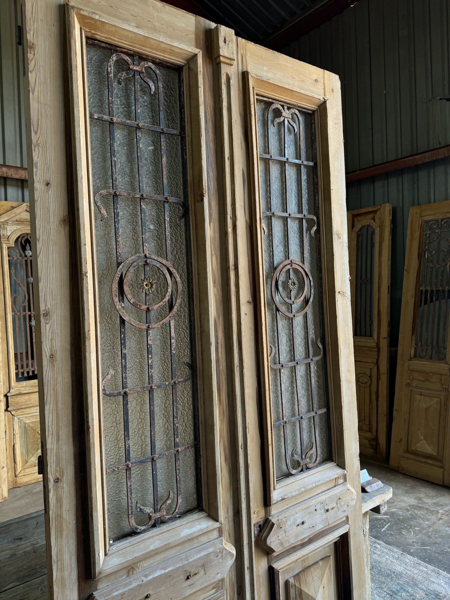 Iron Antique Doors With Pattern Glass - 41x94 E184 - Magnolia Antique Door Co.