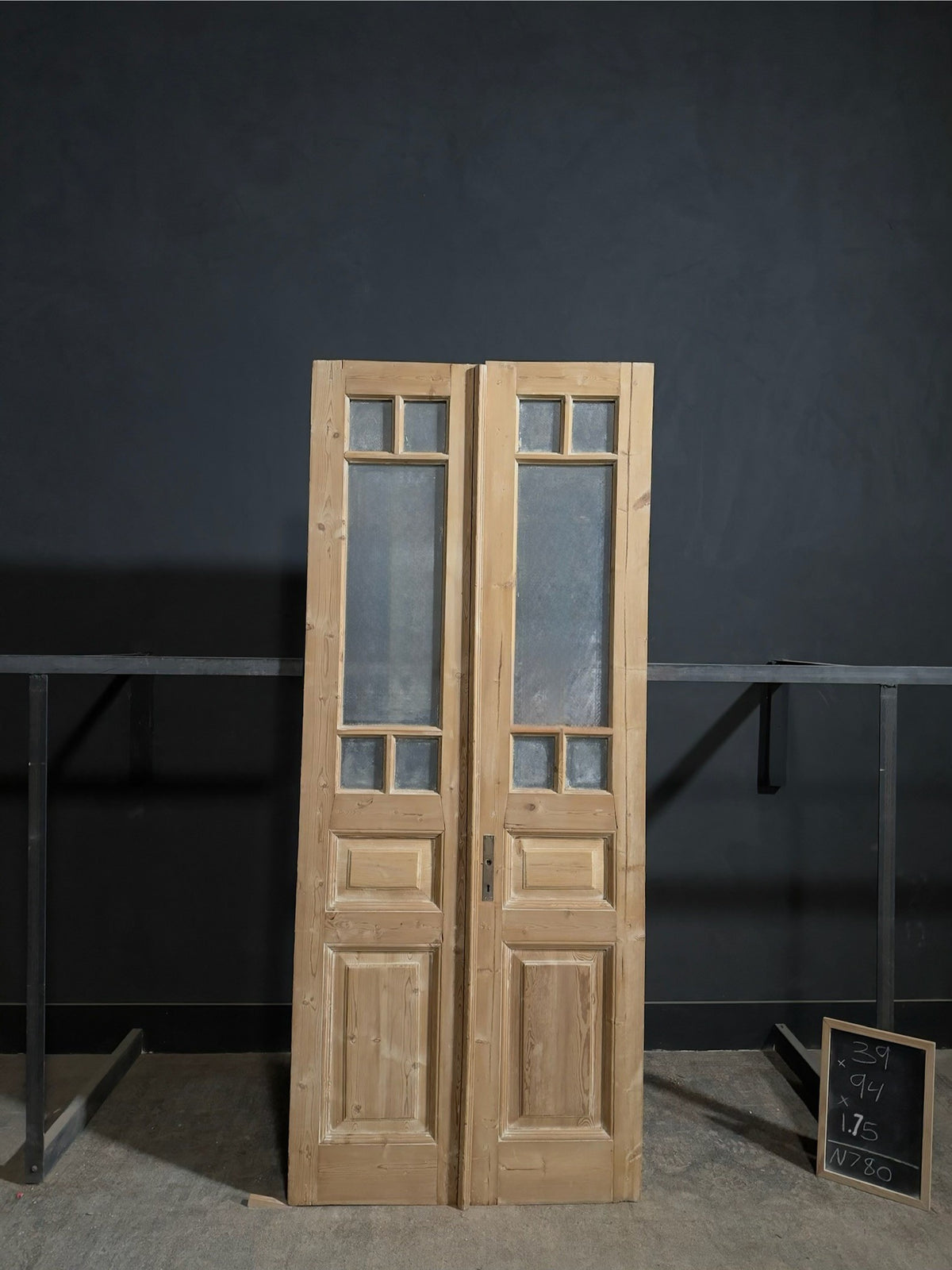 Antique Textured Glass Paneled French Doors - 39x94 - N780
