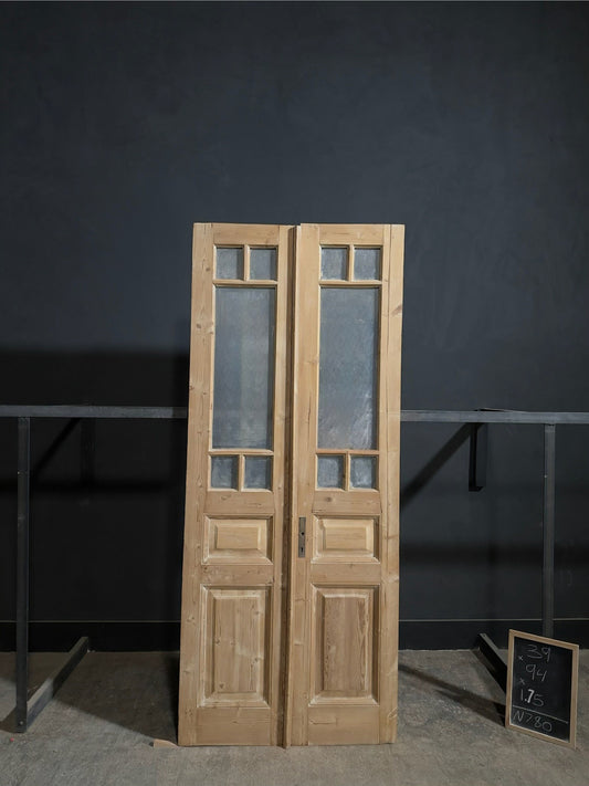 Antique Textured Glass Paneled French Doors - 39x94 - N780