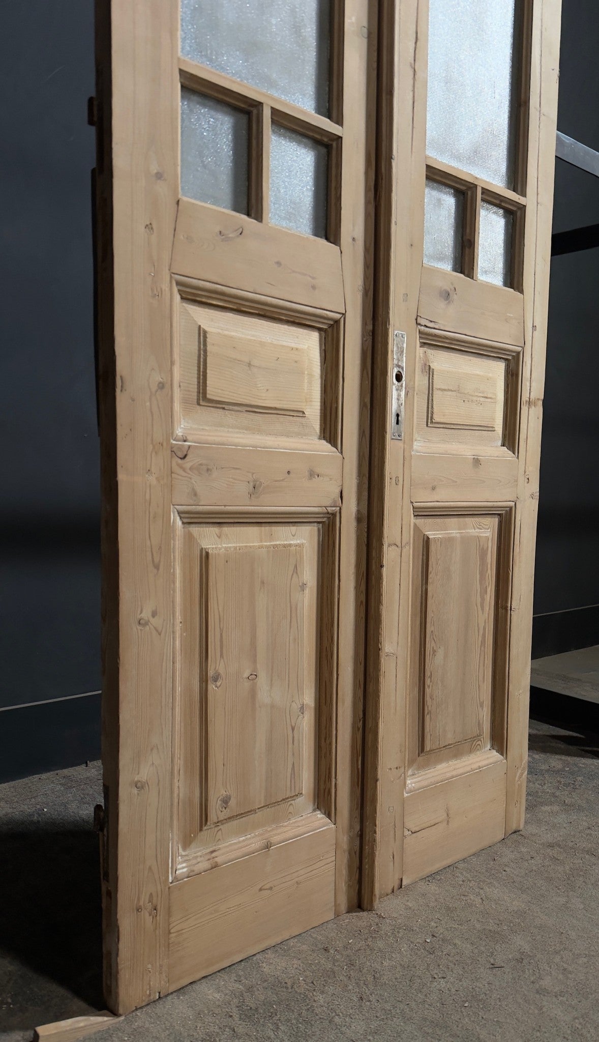 Antique Textured Glass Paneled French Doors - 39x94 - N780