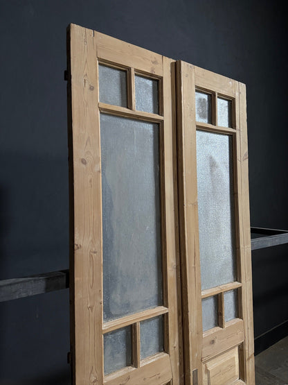 Antique Textured Glass Paneled French Doors - 39x94 - N780