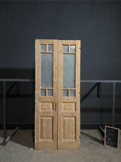 Antique Textured Glass Paneled French Doors - 39x94 - N780