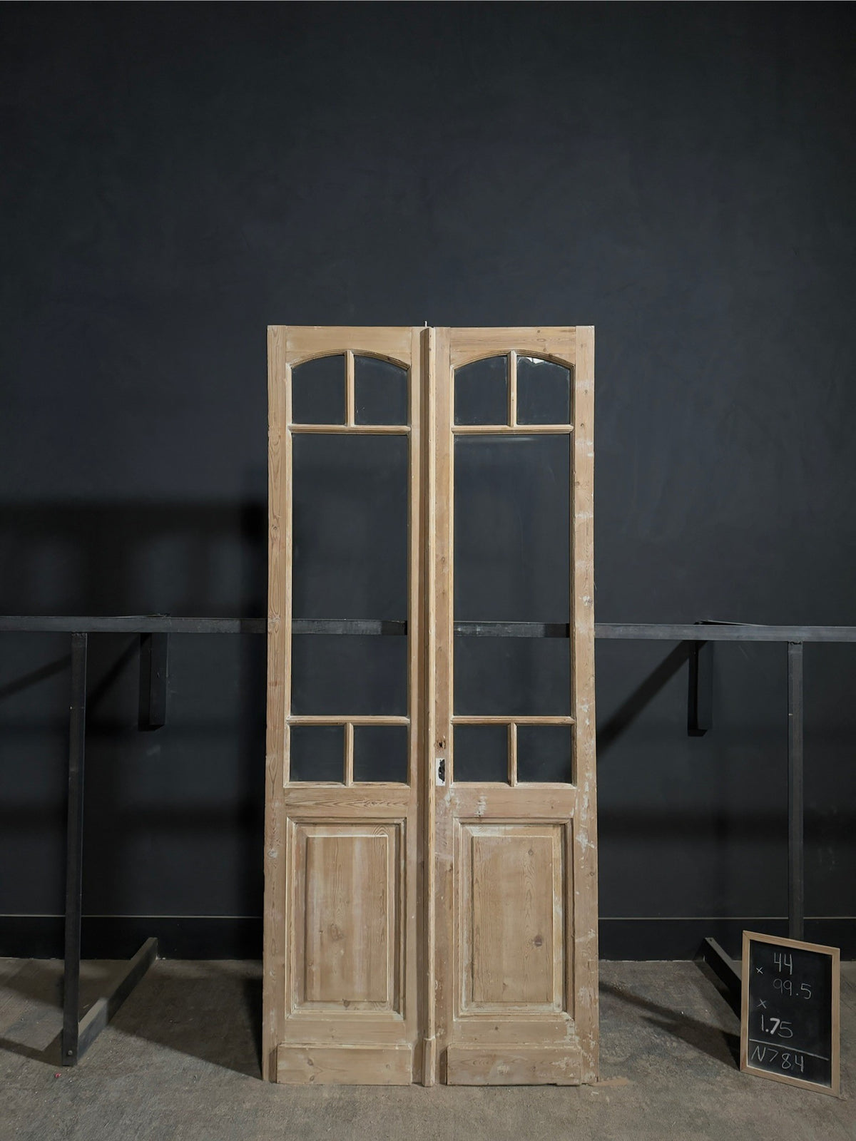 Antique Raised Panel Glass French Doors - 44x99.5 - N784