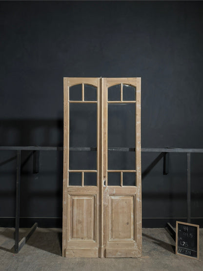 Antique Raised Panel Glass French Doors - 44x99.5 - N784