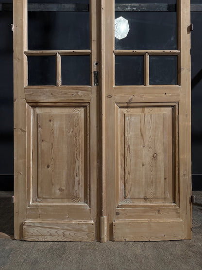 Antique Raised Panel Glass French Doors - 44x99.5 - N784