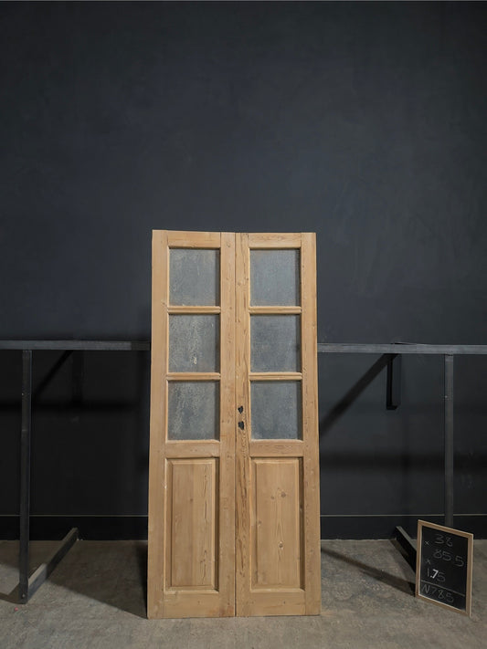 Antique Raised Panel Textured Glass French Doors - 38x85.5 - N785
