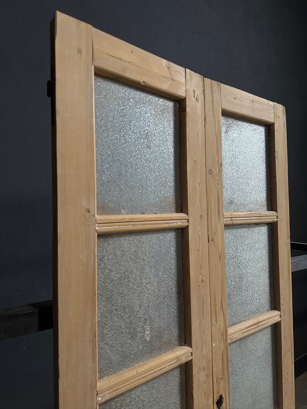Antique Raised Panel Textured Glass French Doors - 38x85.5 - N785