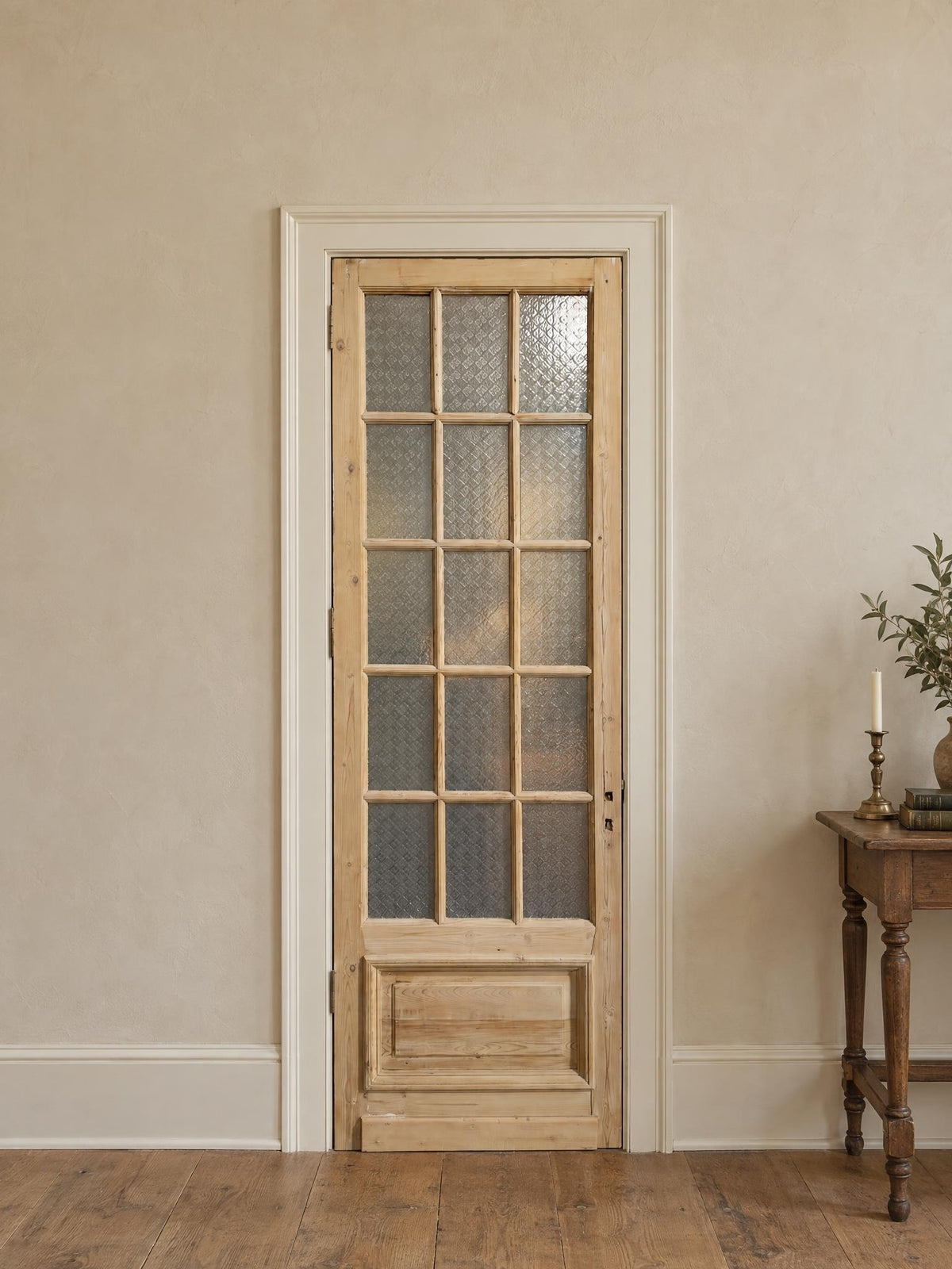 Antique Textured Glass Raised Panel Pantry Door - 32x100.5 - N789 shown installed in a room (digital preview)