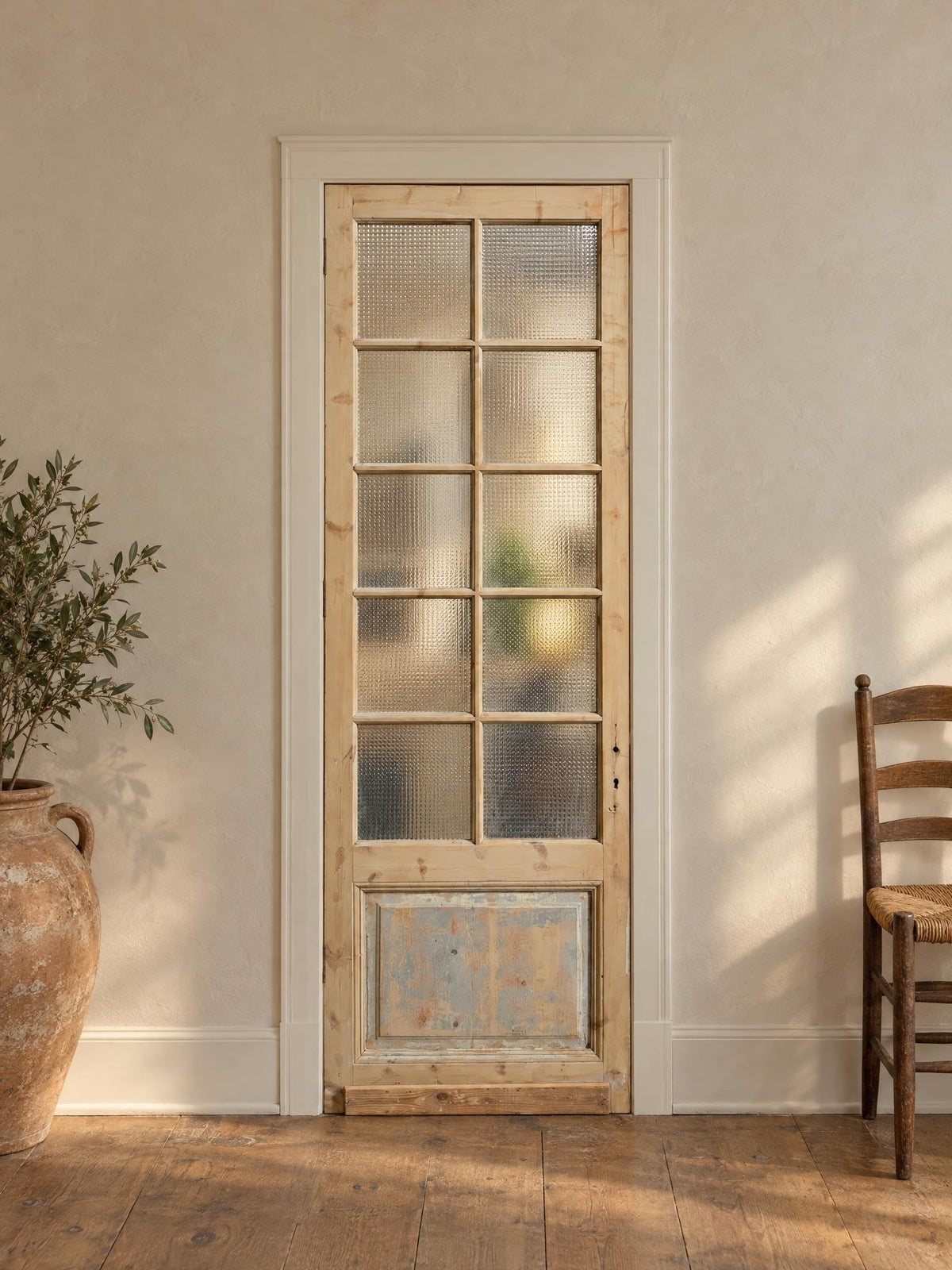 Antique Textured Glass Pantry Door - 32x98 - N790 shown installed in a room (digital preview)