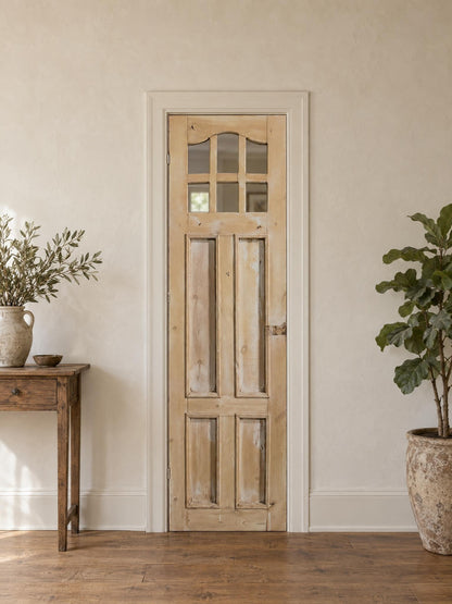 Antique Raised Panel Glass Single Door - 23.5x82 - N794 shown installed in a room (digital preview)