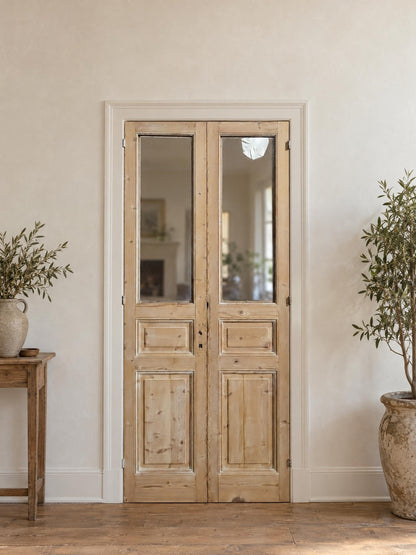 Antique Raised Panel Glass French Doors - 44x100.5 - N796 shown installed in a room (digital preview)