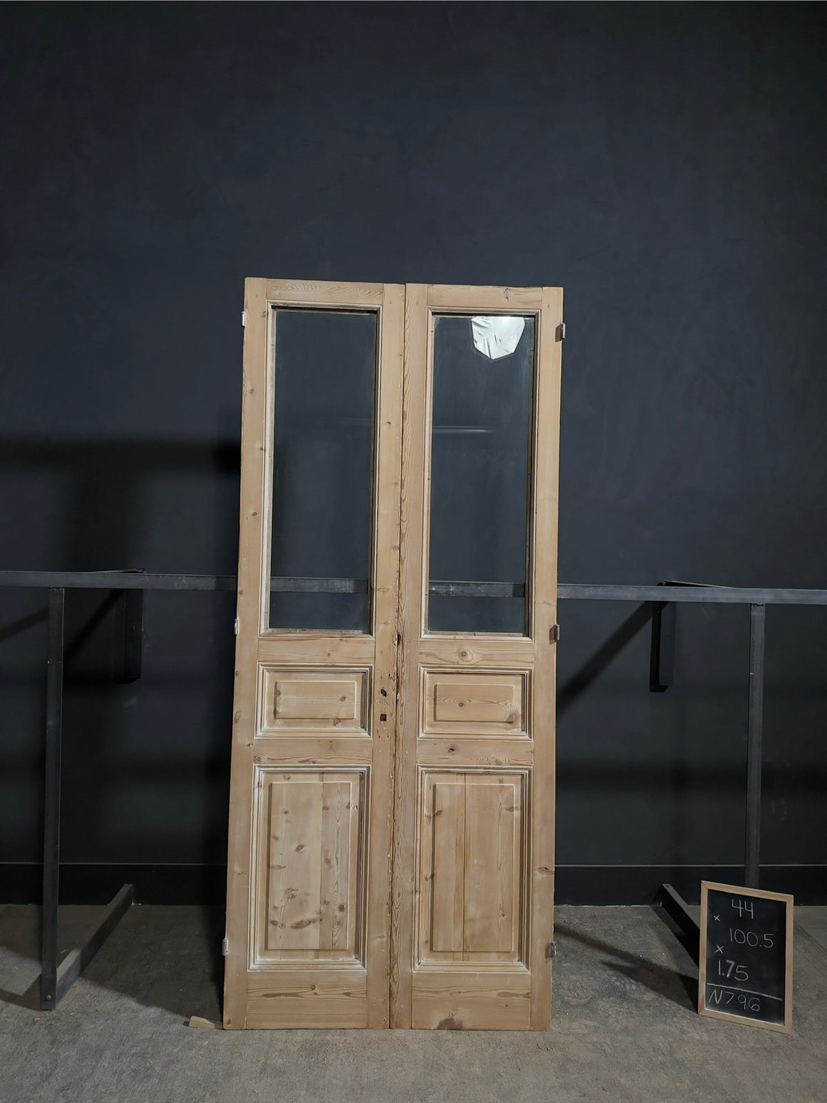 Antique Raised Panel Glass French Doors - 44x100.5 - N796