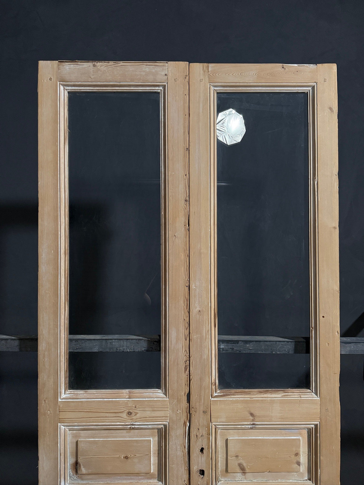 Antique Raised Panel Glass French Doors - 44x100.5 - N796