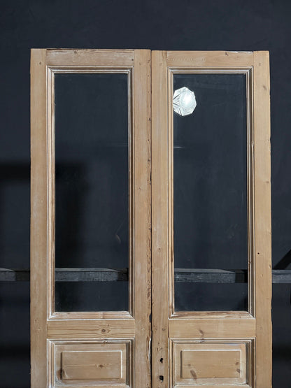 Antique Raised Panel Glass French Doors - 44x100.5 - N796