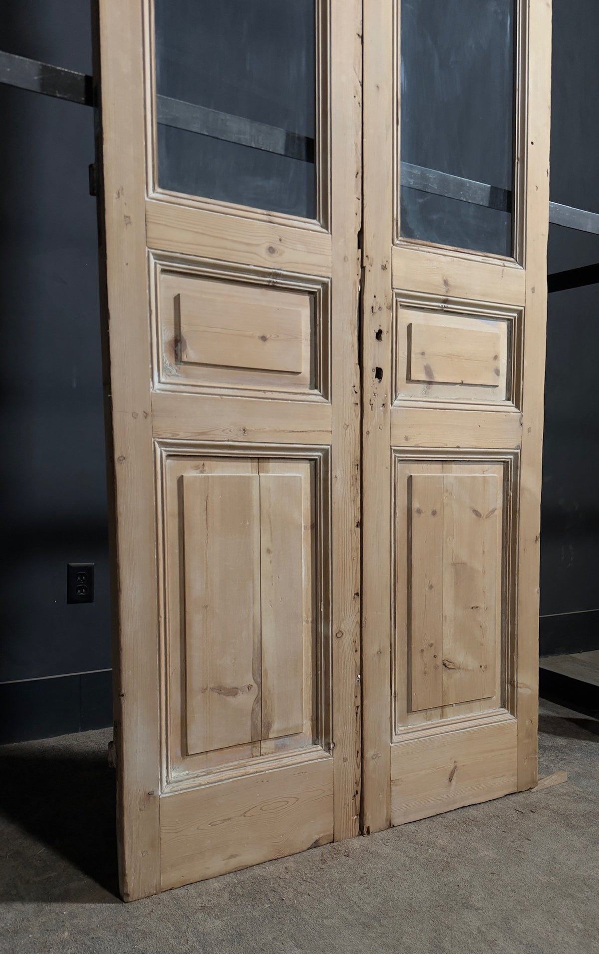 Antique Raised Panel Glass French Doors - 44x100.5 - N796