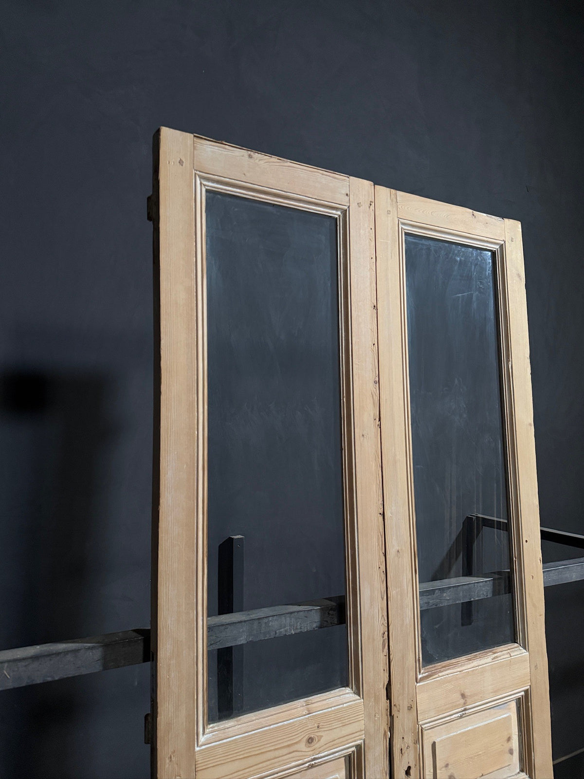 Antique Raised Panel Glass French Doors - 44x100.5 - N796