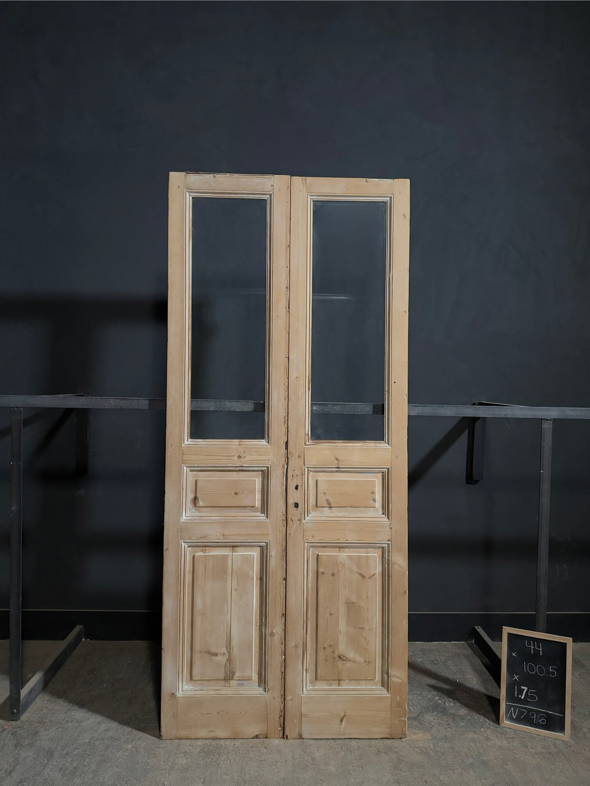 Antique Raised Panel Glass French Doors - 44x100.5 - N796