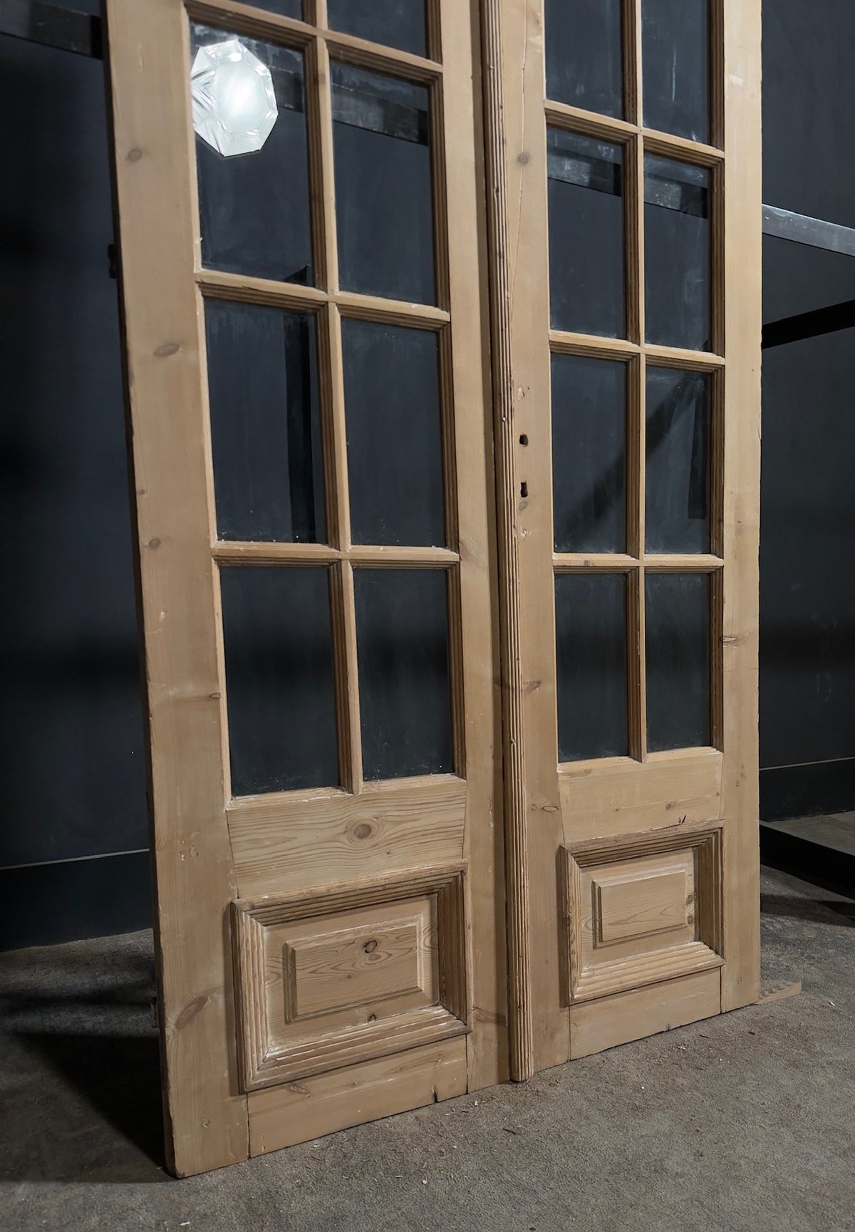Antique Raised Panel Glass French Doors - 43.5x92.5 - N798
