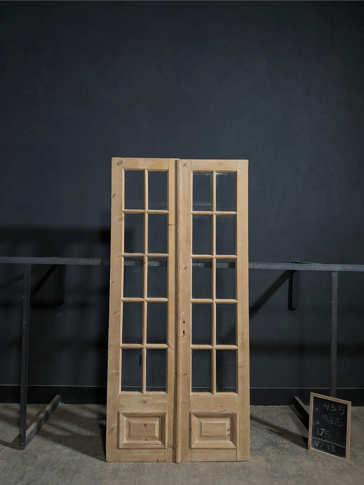 Antique Raised Panel Glass French Doors - 43.5x92.5 - N798