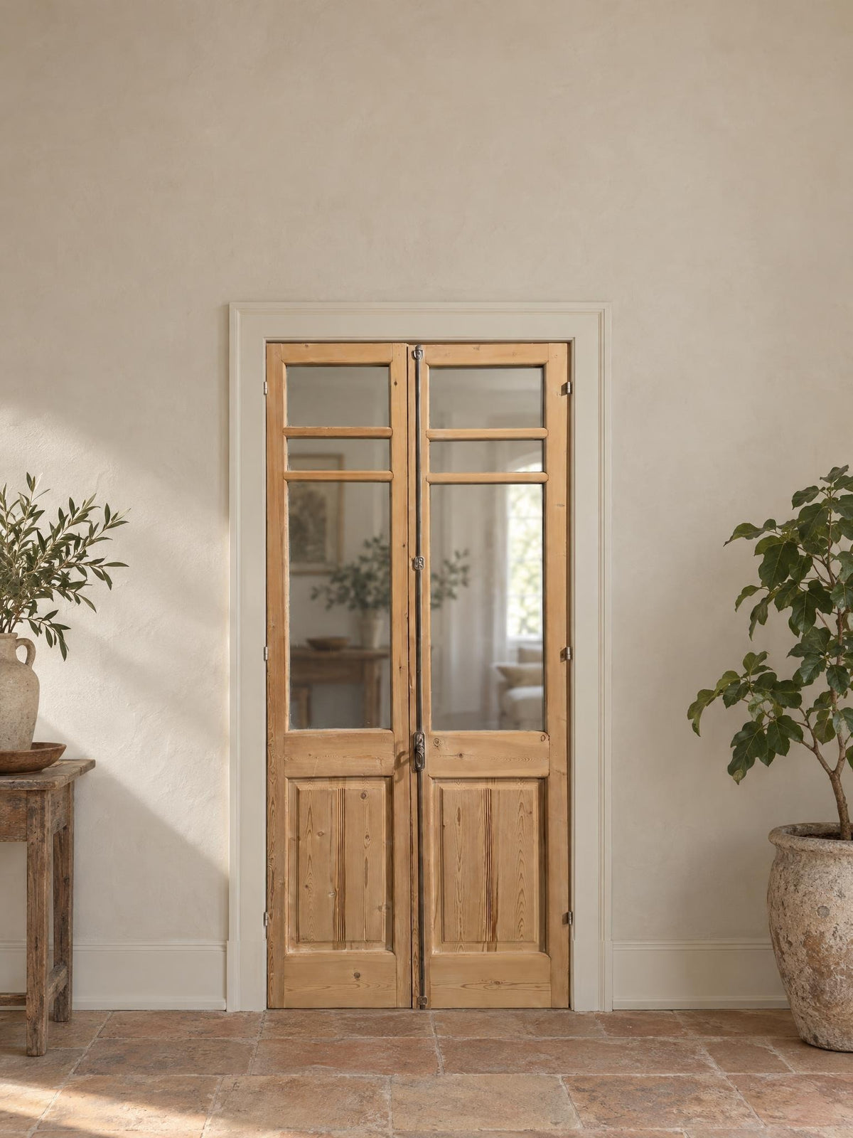 Antique Clear Glass Fluted Panel French Doors - 39x85 - N799 shown installed in a room (digital preview)