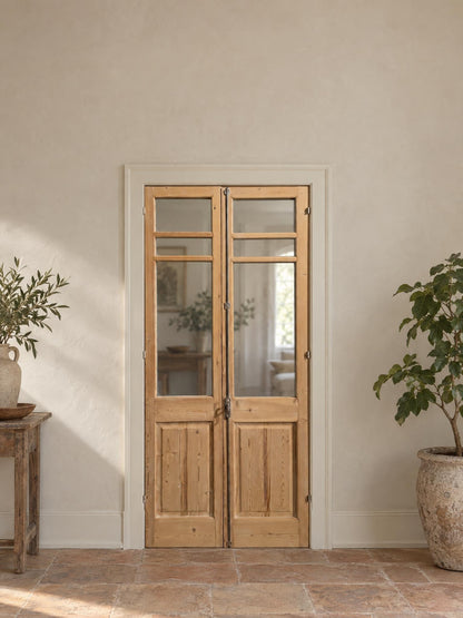 Antique Clear Glass Fluted Panel French Doors - 39x85 - N799 shown installed in a room (digital preview)