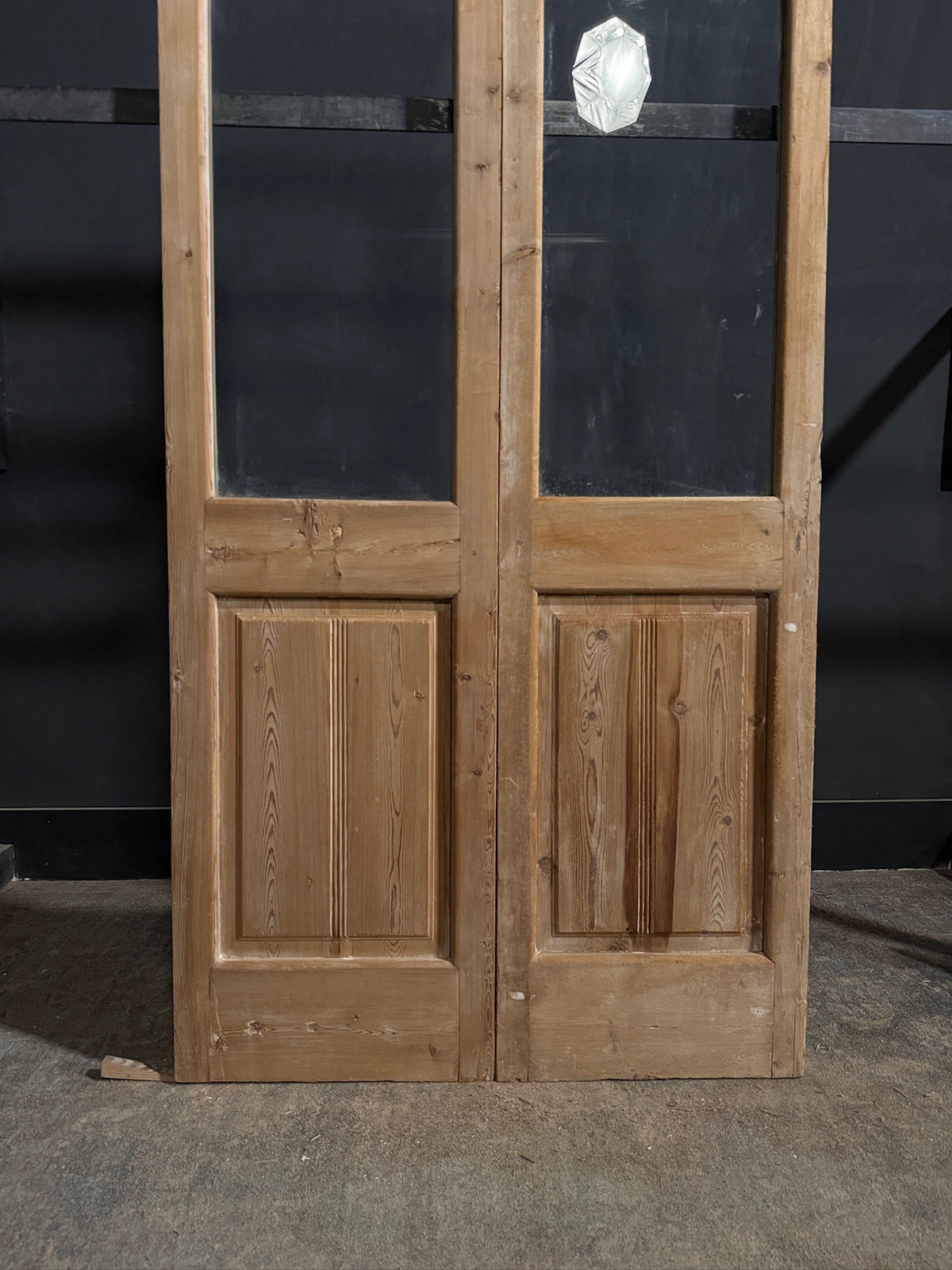 Antique Clear Glass Fluted Panel French Doors - 39x85 - N799