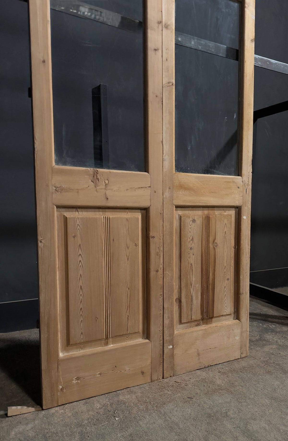 Antique Clear Glass Fluted Panel French Doors - 39x85 - N799