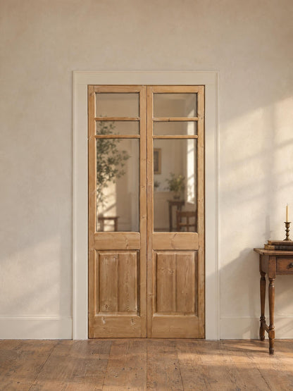 Antique Clear Glass Raised Panel French Doors - 39x84 - N800 shown installed in a room (digital preview)