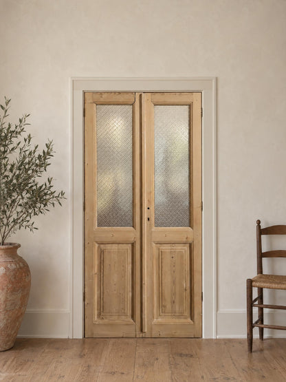 Antique Raised Panel Textured Glass French Doors - 41x88.5 - N801 shown installed in a room (digital preview)