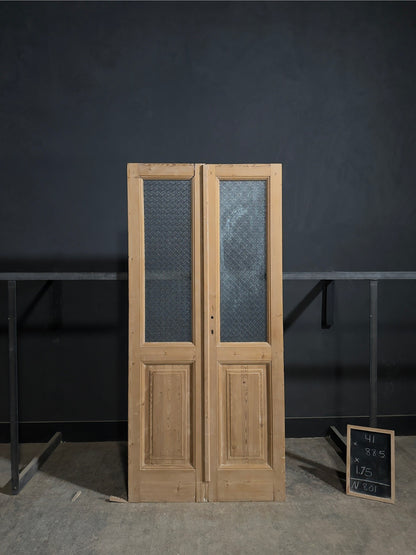 Antique Raised Panel Textured Glass French Doors - 41x88.5 - N801