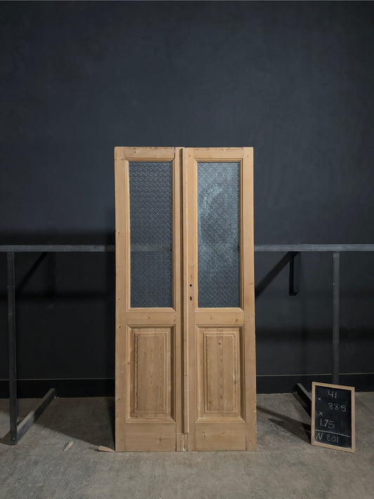 Antique Raised Panel Textured Glass French Doors - 41x88.5 - N801