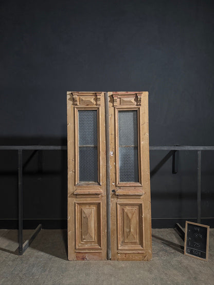 Antique Architectural Textured Glass French Doors - 44x89 - N809