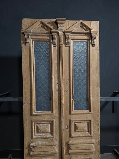 Antique Architectural Fluted Textured Glass Double Doors - 46x107 - N810