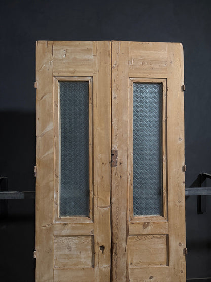 Antique Architectural Fluted Textured Glass Double Doors - 46x107 - N810