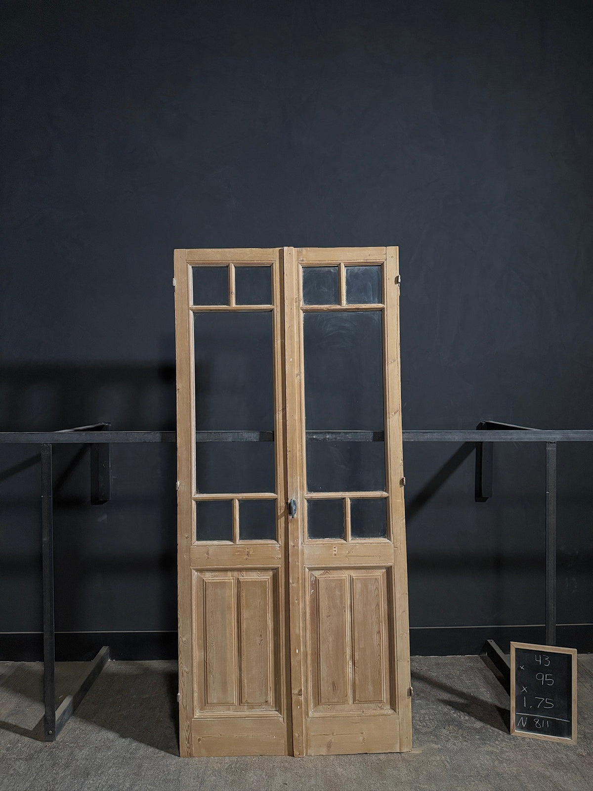 Antique Paneled Clear Glass French Doors - 43x95 - N811