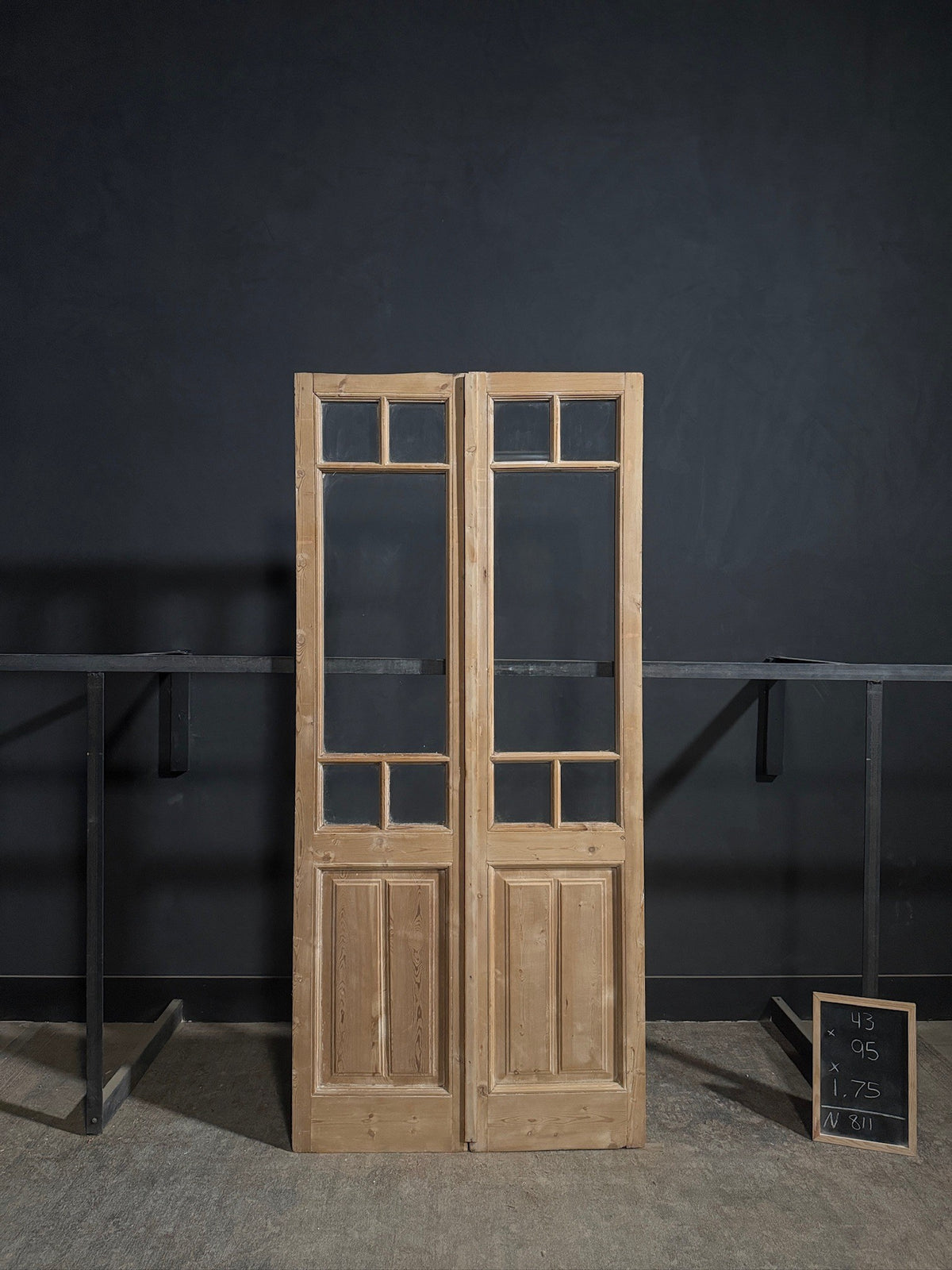 Antique Paneled Clear Glass French Doors - 43x95 - N811