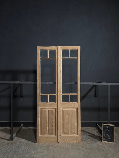 Antique Paneled Clear Glass French Doors - 43x95 - N811