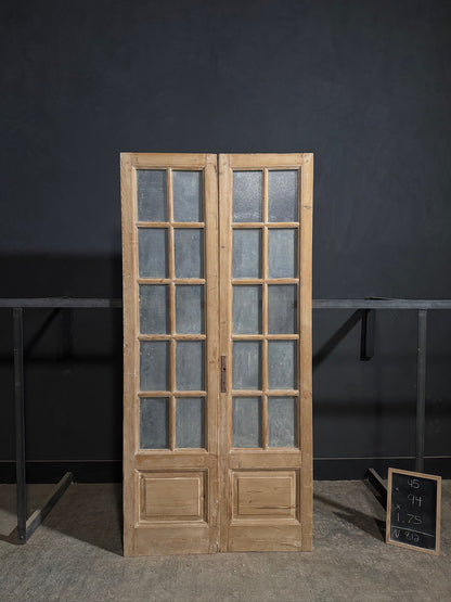 Antique Textured Glass Raised Panel French Doors - 45x94 - N812