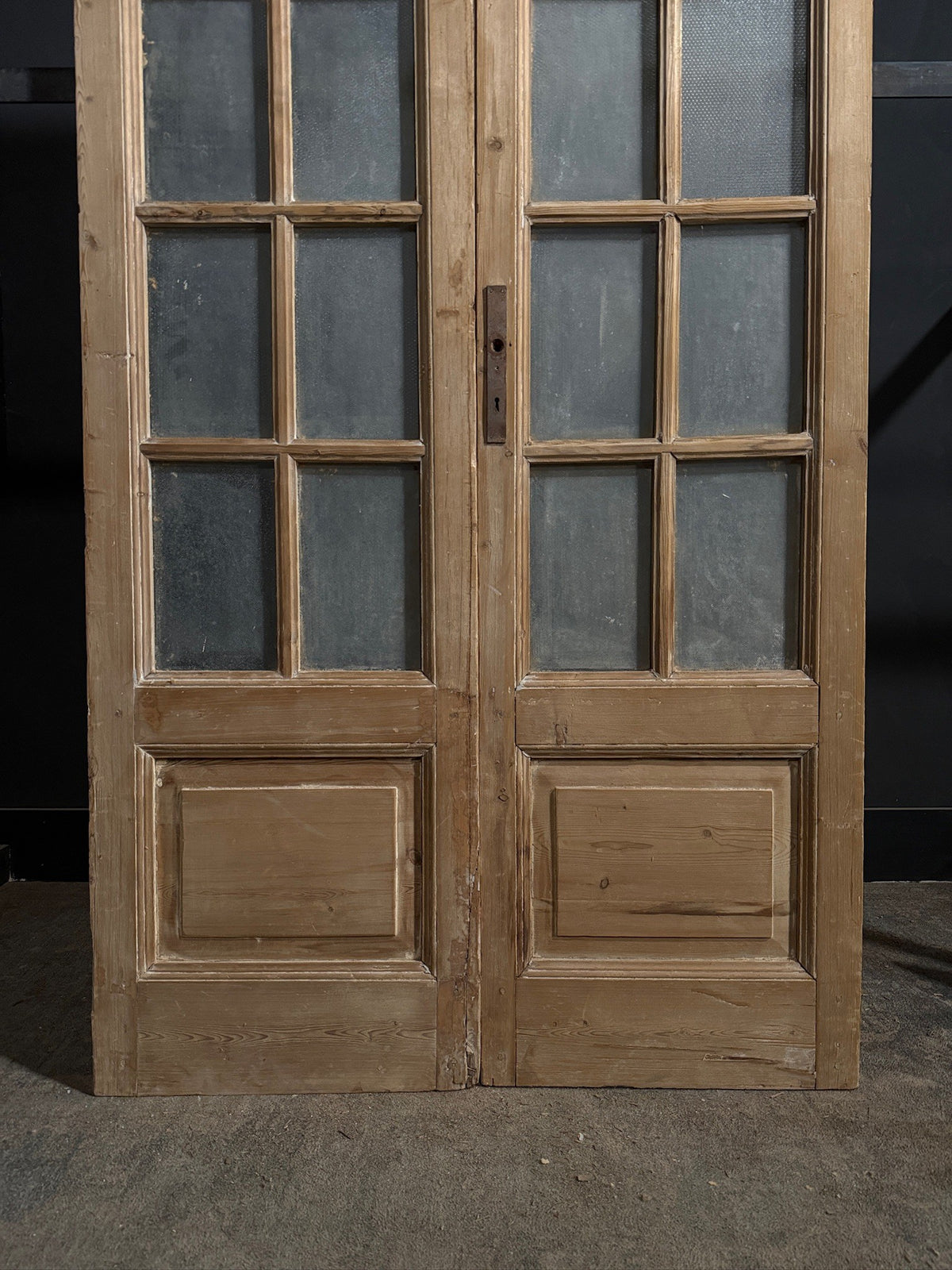Antique Textured Glass Raised Panel French Doors - 45x94 - N812
