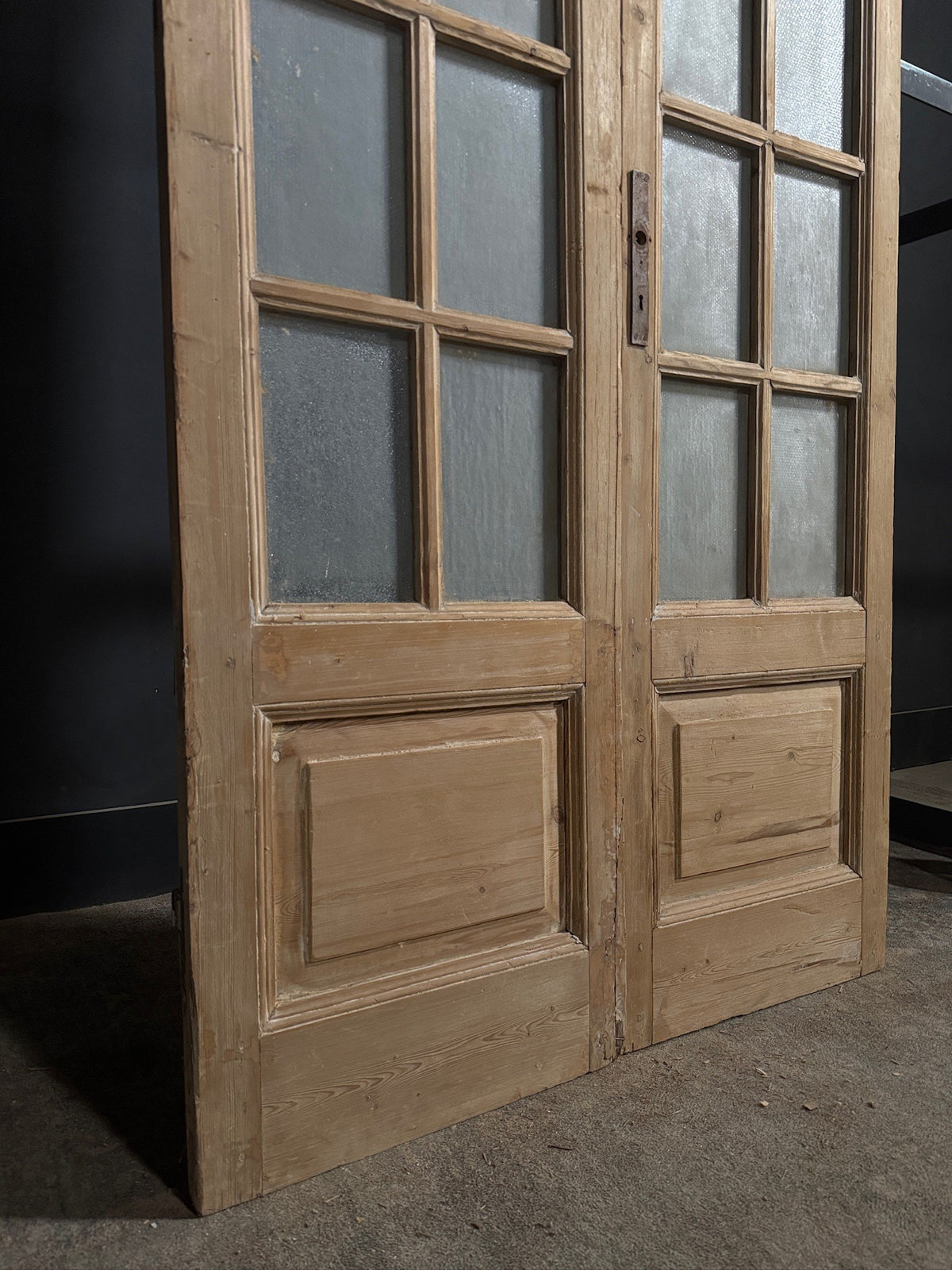 Antique Textured Glass Raised Panel French Doors - 45x94 - N812