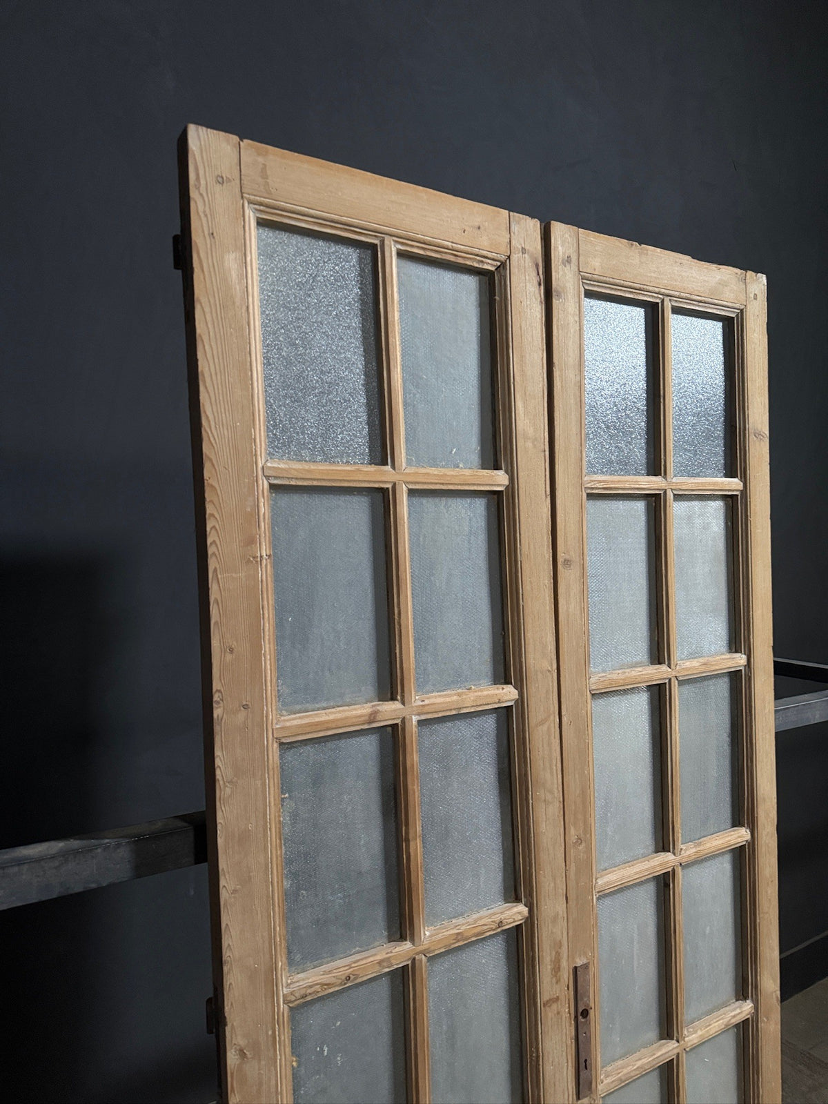 Antique Textured Glass Raised Panel French Doors - 45x94 - N812