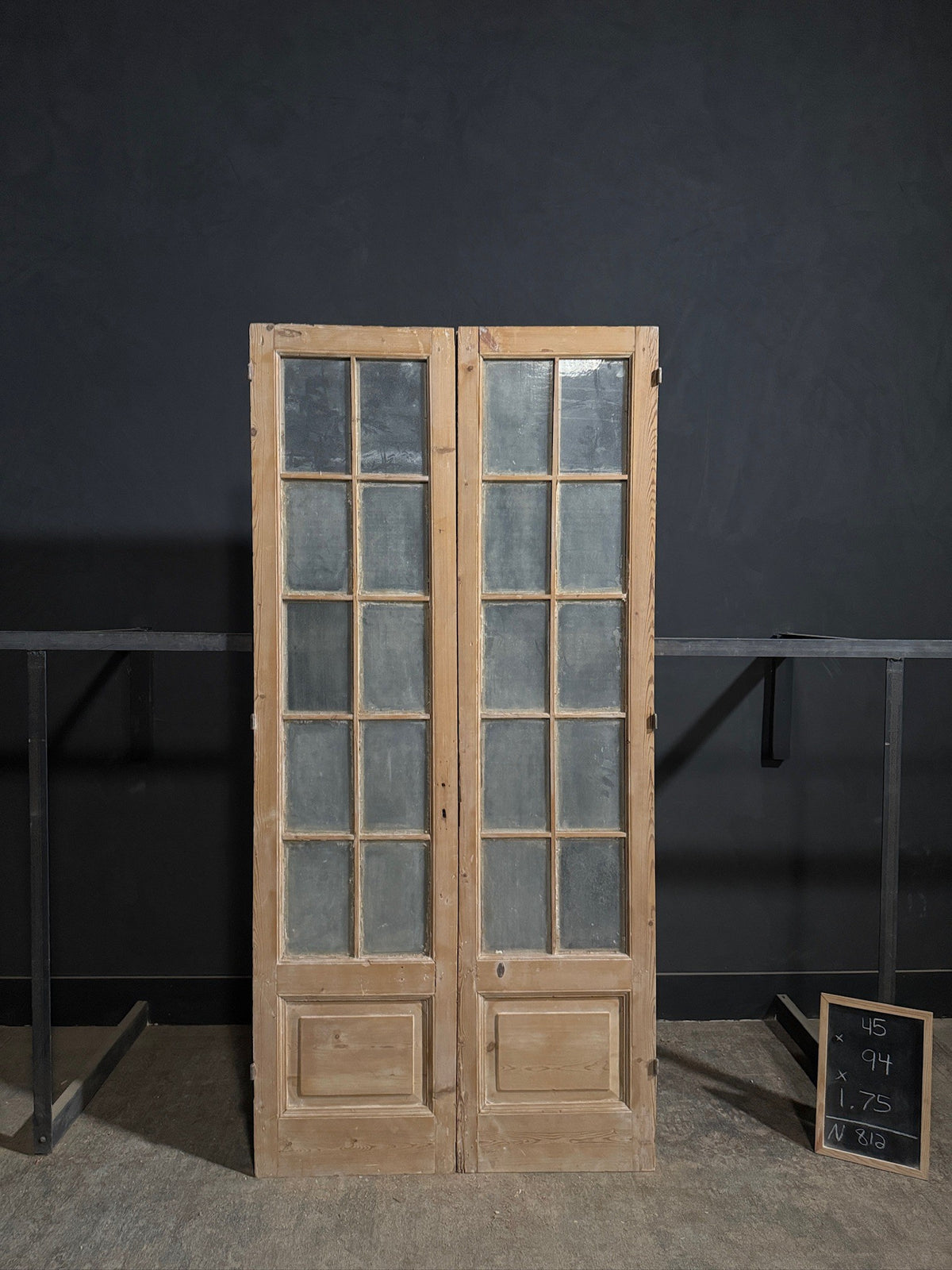 Antique Textured Glass Raised Panel French Doors - 45x94 - N812