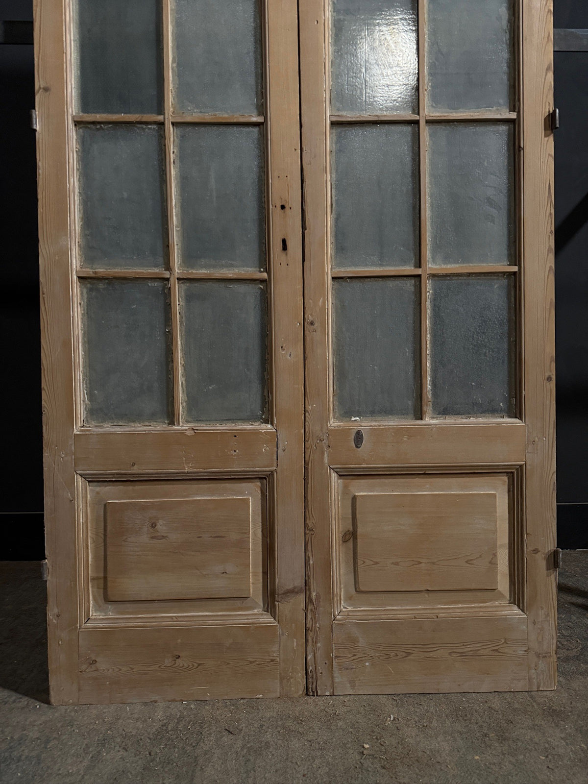Antique Textured Glass Raised Panel French Doors - 45x94 - N812
